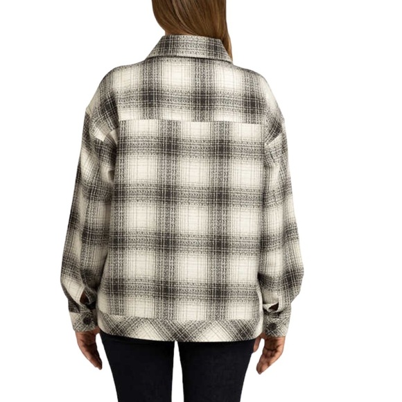 Women's Boston Traders XXL 20 - 22 Button Shirt Jacket Shacket Plaid Black Gray - Picture 6 of 9